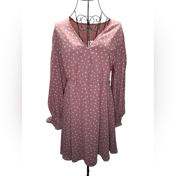 Versona Blush Long Sleeve Polka Dot Dress - Picture 1 of 16